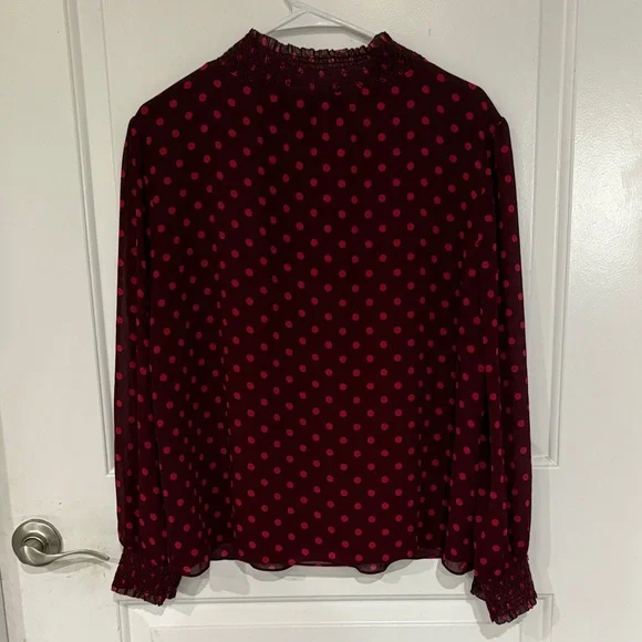 J. Crew Burgundy Polka Dot Blouse - Picture 2 of 3